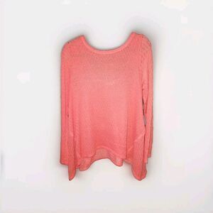 Altar'd State Top Women Knit Coral Pink Long Sleeve Tunic Large Eyelet Lace Back